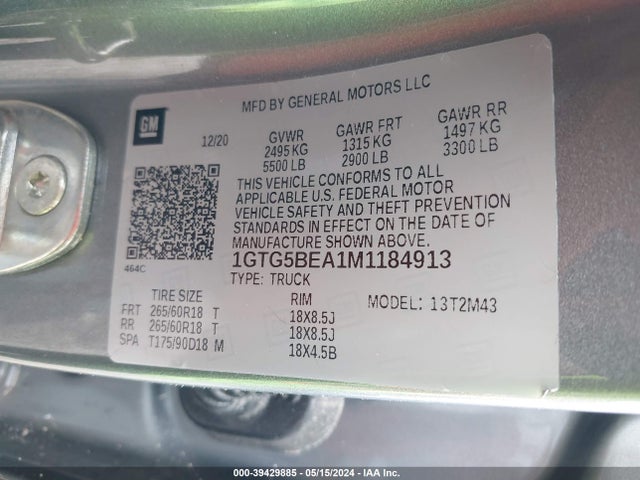 GMC Canyon 2wd  Short Box Elevation Standard 2021 1GTG5BEA1M1184913 Image 9