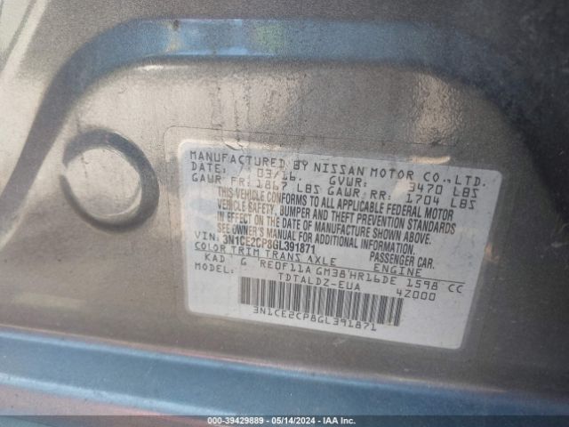 3N1CE2CP8GL391871 Nissan Versa Note S (sr)/s Plus/sl/sr/sv