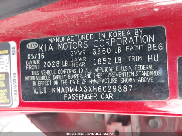 KNADM4A3XH6029887 KIA RIO LX
