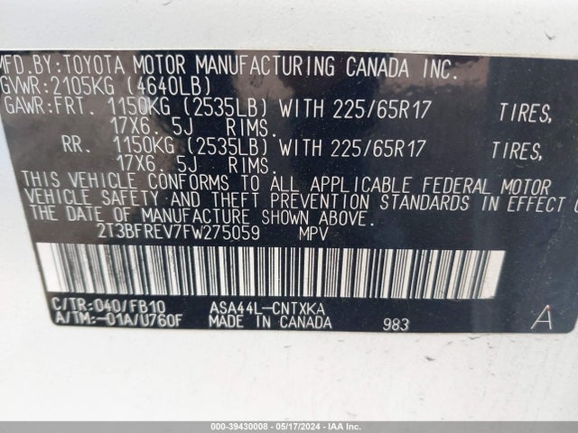 Toyota RAV4 LE 2015 2T3BFREV7FW275059 Image 9