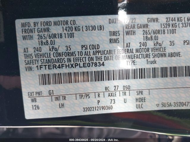 1FTER4FHXPLE07834 Ford Ranger Xlt