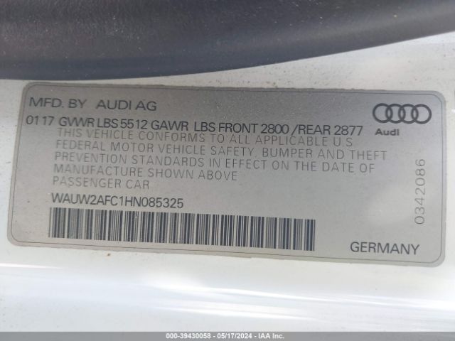 WAUW2AFC1HN085325 Audi A7 3.0t Premium Plus