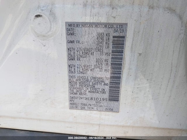 Nissan ROGUE S 2019 5N1AT2MT1KC810195 Image 9