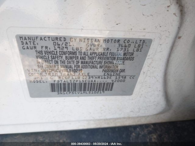 3N1CP5CV1ML510219 Nissan Kicks Sv Xtronic Cvt