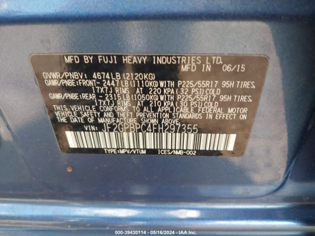 JF2GPBPC4FH297355 Subaru Xv Crosstrek Hybrid Touring