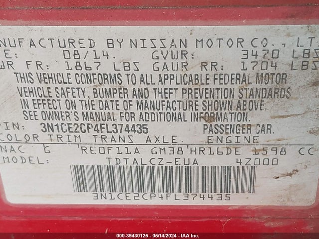 Nissan Versa Note S Plus 2015 3N1CE2CP4FL374435 Image 9