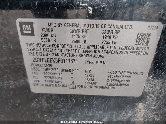 Chevrolet EQUINOX LS 2015 2GNFLEEK5F6117671 Image 9