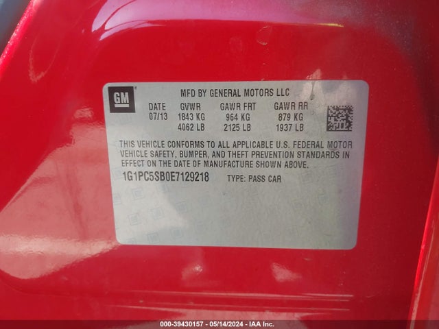 Chevrolet Cruze 1lt Auto 2014 1G1PC5SB0E7129218 Image 9