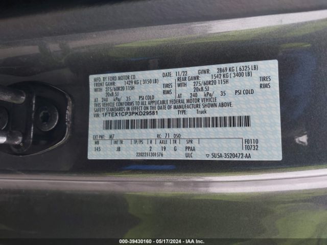 1FTEX1CP3PKD29581 Ford F-150 Xl