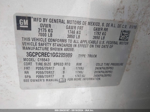 Chevrolet Silverado 1500 1lt 2016 3GCPCREC1GG205989 Image 9