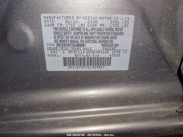 Nissan Versa 1.6 Sv 2016 3N1CN7AP7GL909887 Image 9