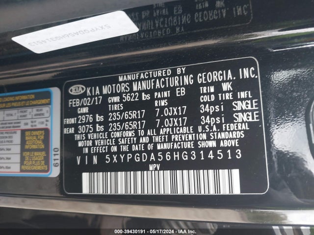 KIA Sorento 3.3l Lx 2017 5XYPGDA56HG314513 Image 9