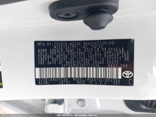 5YFS4MCE3RP172456 Toyota COROLLA SE