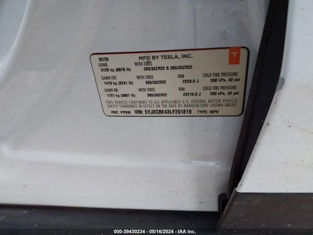 5YJXCBE43LF261819 Tesla Model X Performance Dual Motor All-wheel Drive