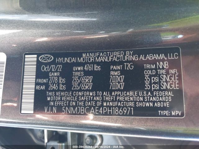 5NMJBCAE4PH186971 Hyundai TUCSON SEL