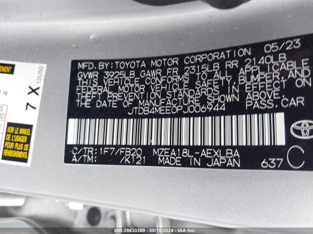 Toyota COROLLA LE 2023 JTDB4MEE0PJ006944 Image 9