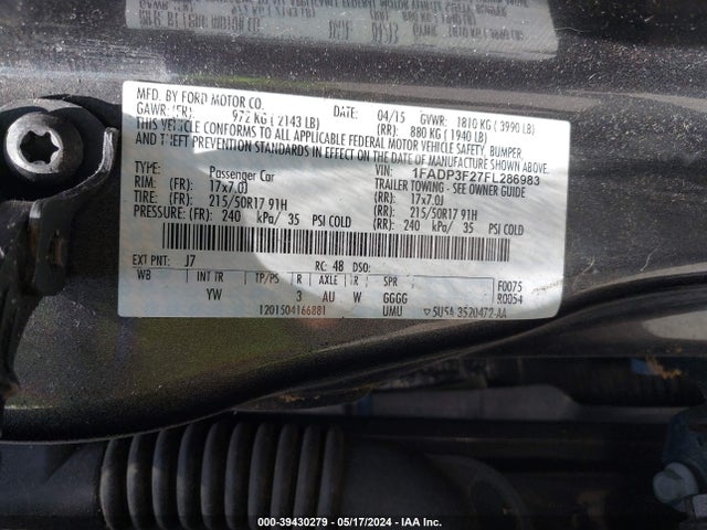 Ford FOCUS SE 2015 1FADP3F27FL286983 Image 9