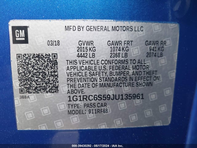 Chevrolet VOLT LT 2018 1G1RC6S59JU135961 Image 9