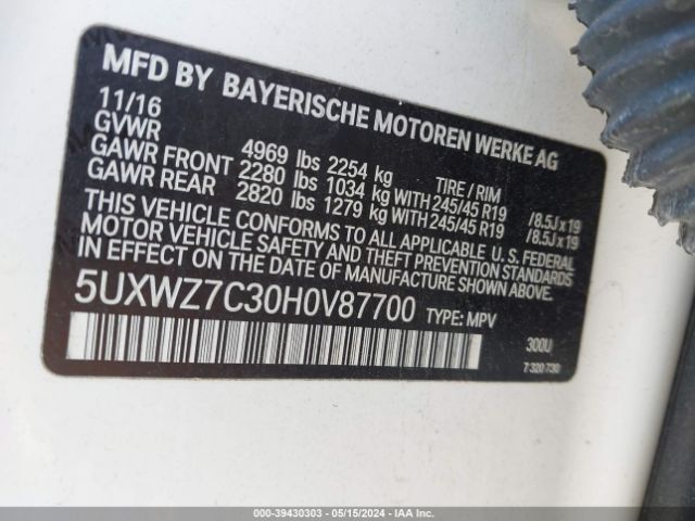 5UXWZ7C30H0V87700 BMW X3 Sdrive28i