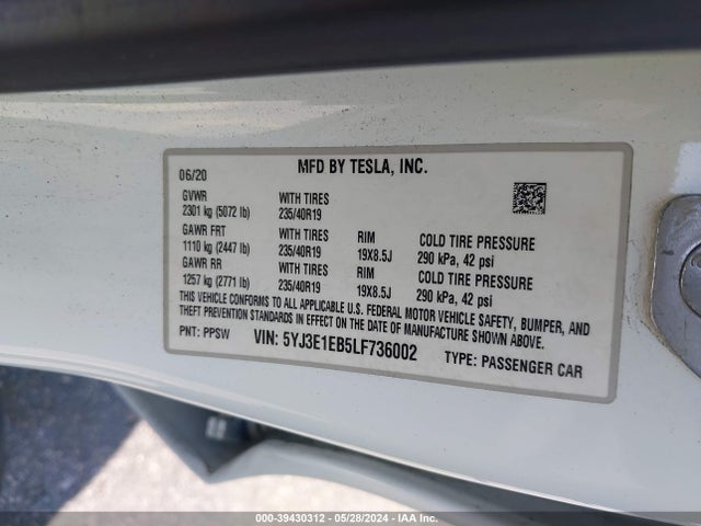 Tesla Model 3 Long Range Dual Motor All-wheel Drive 2020 5YJ3E1EB5LF736002 Image 8