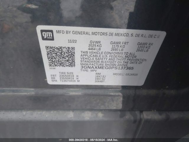 3GNAXMEG0PS137365 Chevrolet Equinox Fwd Rs