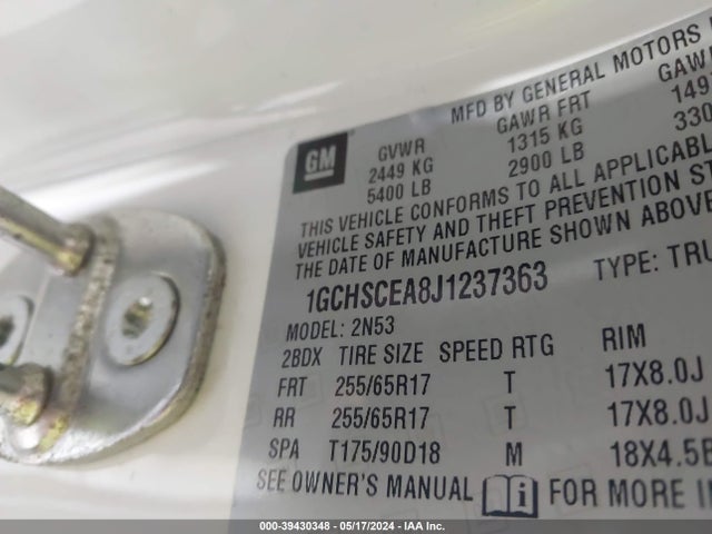 Chevrolet Colorado Lt 2018 1GCHSCEA8J1237363 Image 9