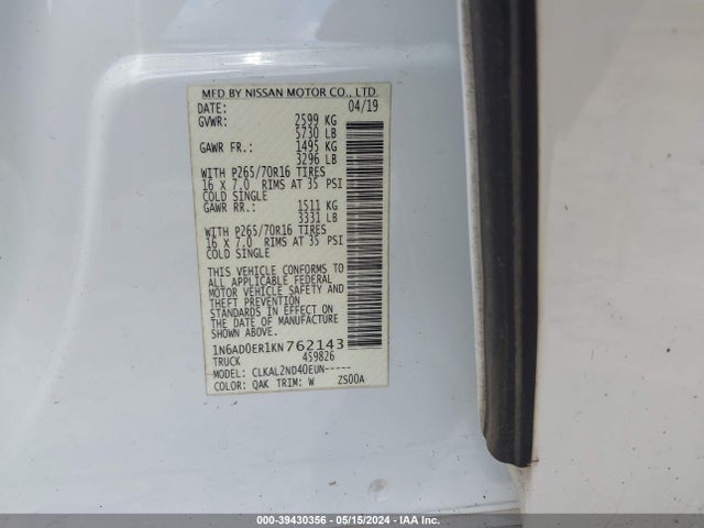 Nissan Frontier Sv 2019 1N6AD0ER1KN762143 Image 9