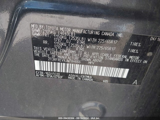 Toyota Rav4 Xle 2018 2T3RFREVXJW784666 Image 9