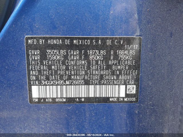 3HGGK5H95JM726655 Honda Fit Ex-l