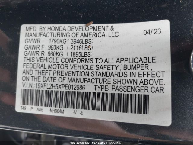 19XFL2H5XPE012686 Honda Civic Lx
