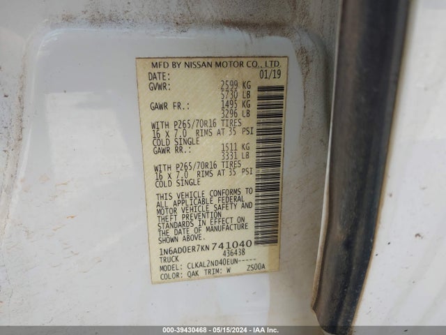 Nissan Frontier Sv 2019 1N6AD0ER7KN741040 Image 9