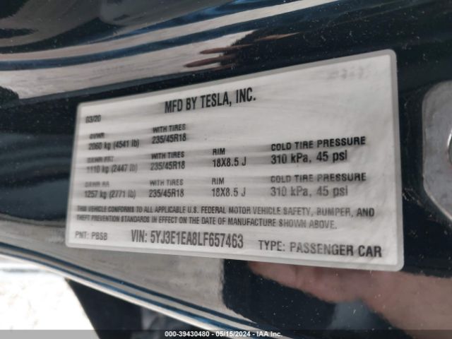 5YJ3E1EA8LF657463 Tesla Model 3 Standard Range Plus Rear-wheel Drive/standard Range Rear-wheel Drive