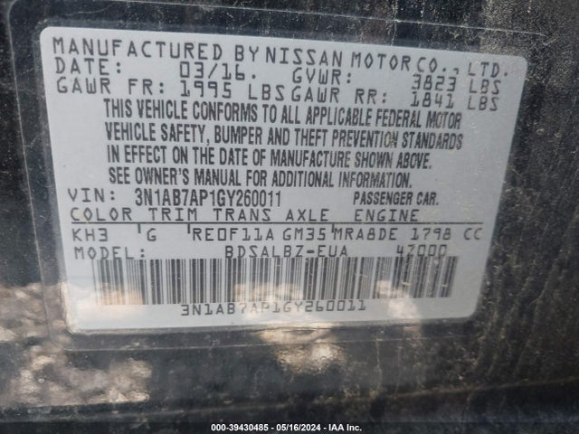 Nissan SENTRA S 2016 3N1AB7AP1GY260011 Image 9