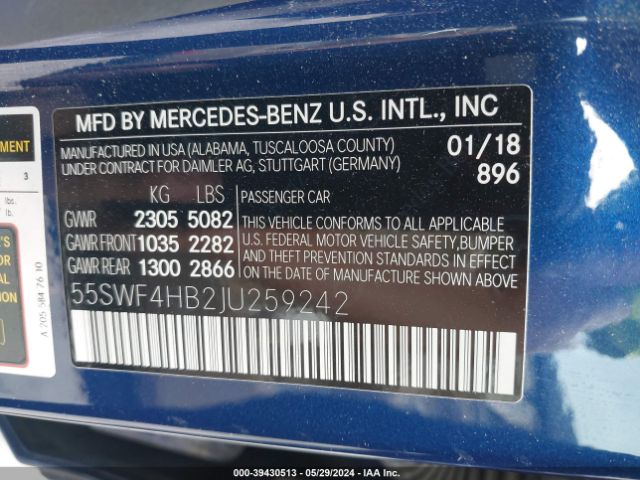 55SWF4HB2JU259242 Mercedes-Benz C 350E