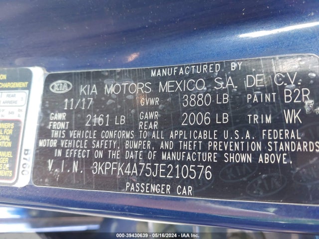 KIA FORTE LX 2018 3KPFK4A75JE210576 Image 9