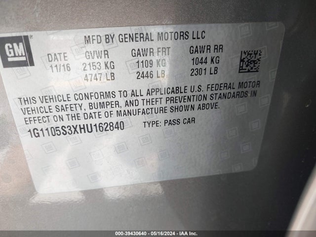 Chevrolet IMPALA 1LT 2017 1G1105S3XHU162840 Image 9