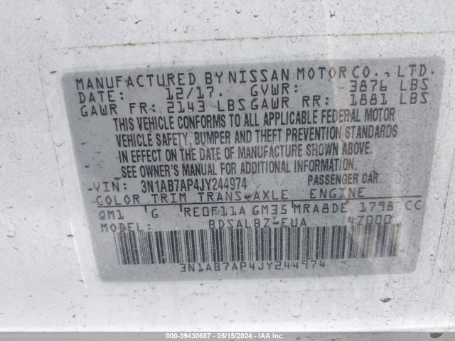 Nissan SENTRA S 2018 3N1AB7AP4JY244974 Image 9
