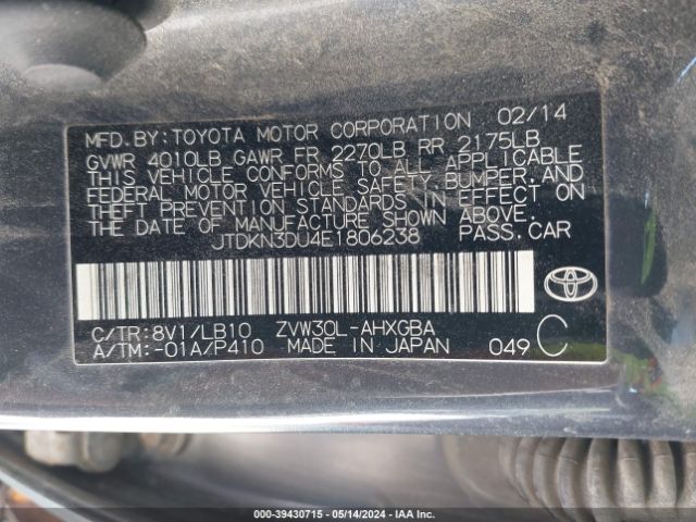 JTDKN3DU4E1806238 Toyota Prius Four