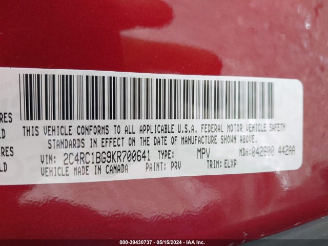 Chrysler Pacifica Touring L 2019 2C4RC1BG9KR700641 Image 9