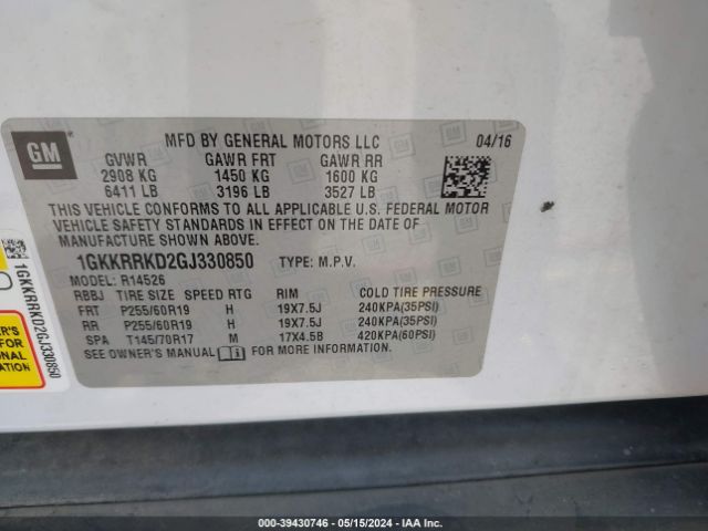 1GKKRRKD2GJ330850 GMC Acadia Slt-1