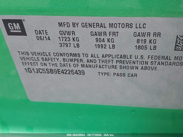 Chevrolet Sonic Lt Auto 2014 1G1JC5SB9E4226439 Image 9