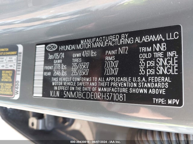 Hyundai TUCSON SEL 2024 5NMJBCDE0RH371081 Image 9