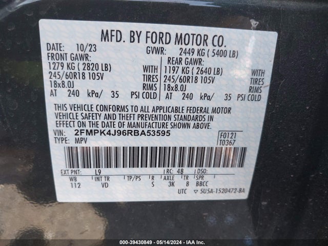 Ford EDGE SEL 2024 2FMPK4J96RBA53595 Image 9