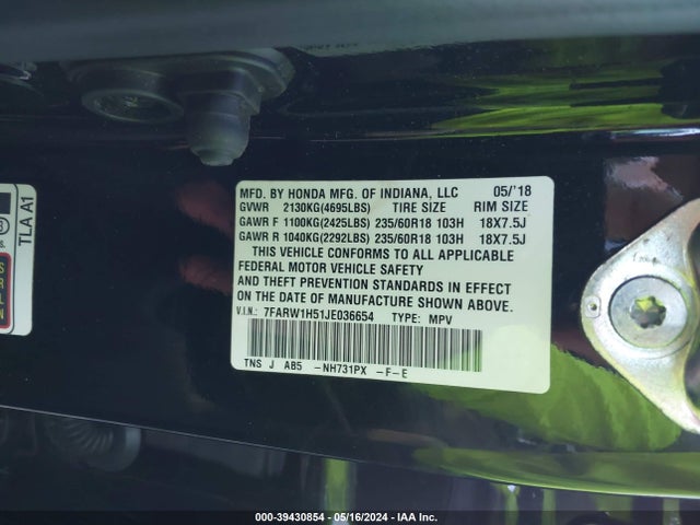 Honda CR-V EX 2018 7FARW1H51JE036654 Image 9