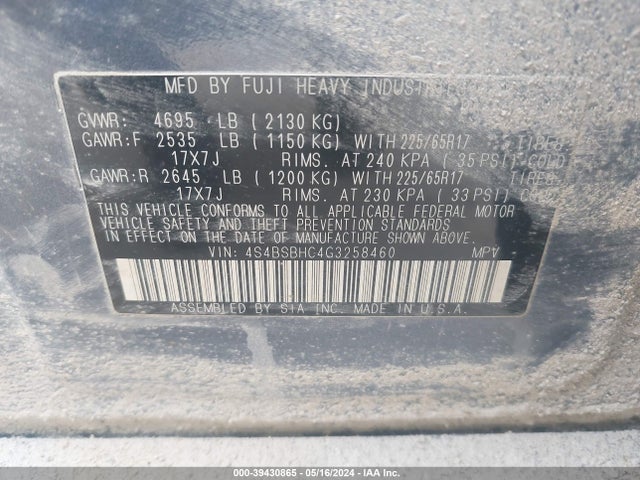 Subaru Outback 2.5i Premium 2016 4S4BSBHC4G3258460 Image 9