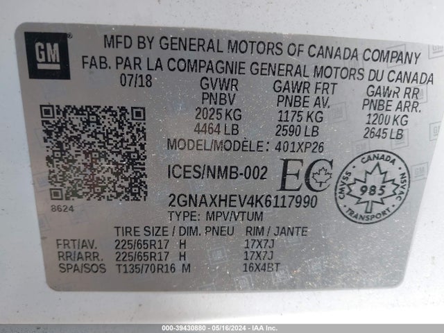 Chevrolet EQUINOX LS 2019 2GNAXHEV4K6117990 Image 9