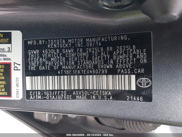Toyota CAMRY SE 2014 4T1BF1FK1EU460799 Image 9
