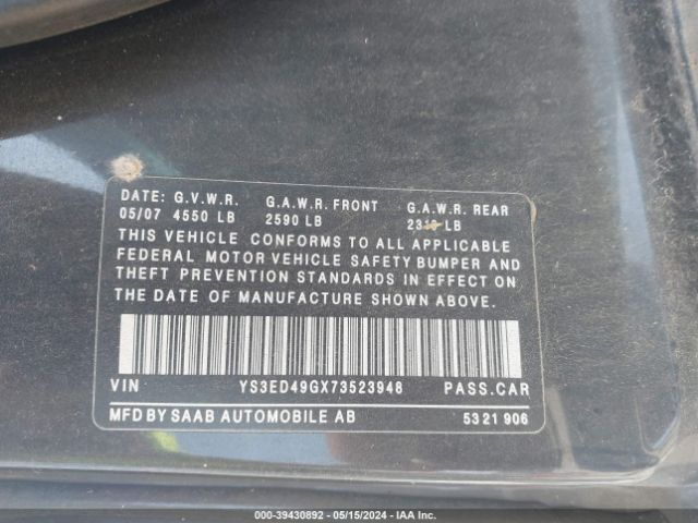 2007 SAAB 9-5 YS3ED49GX73523948 Photo 8