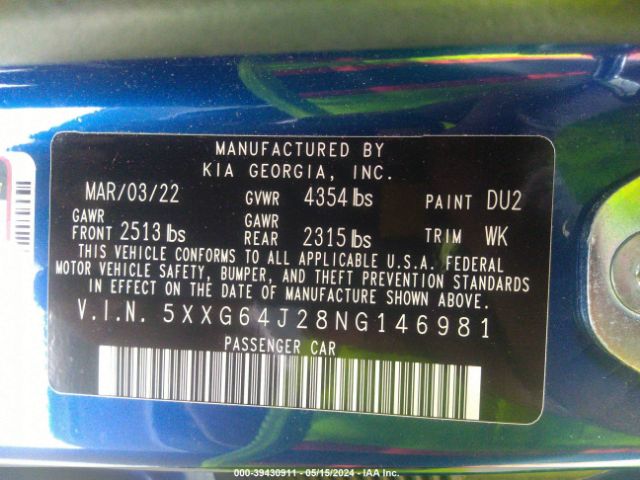 5XXG64J28NG146981 KIA K5 Gt-line