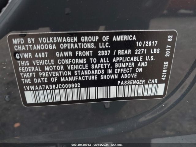 1VWAA7A36JC009902 Volkswagen Passat 2.0t R-line/2.0t S